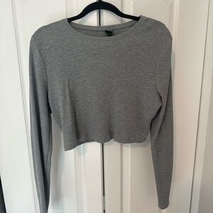 Gray Long Sleeve Crop Top
